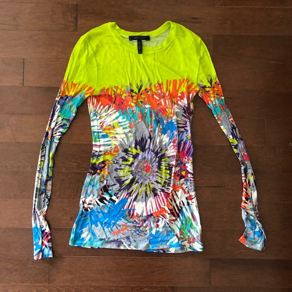 BCBGMaxAzria Tops - BCBGMaxAzria Neon Yellow Multicolor Long Sleeve Top